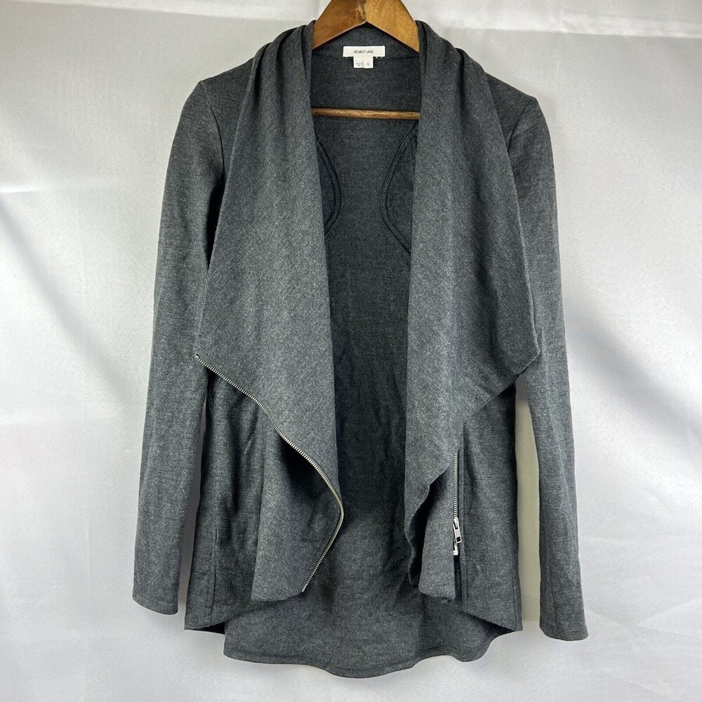 Helmut Lang 100% Wool Dark Grey Cowl Neck Full Zip Jacket Size S